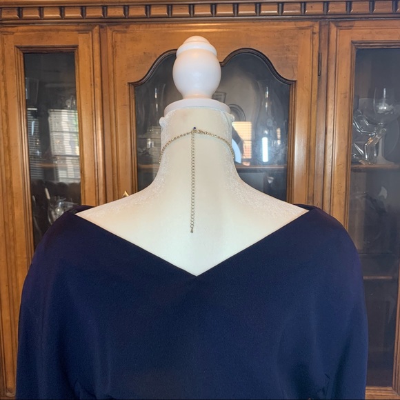 1950s Blue Crape Dress with Satin/rhinestone, Sz M - Picture 7 of 13